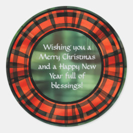 Kerstmis Plaid Krans Ronde Sticker