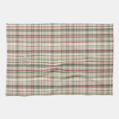 Kerstmis Plaid Monogram - roestig groen rood ivoor Theedoek (Horizontaal)