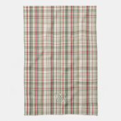 Kerstmis Plaid Monogram - roestig groen rood ivoor Theedoek (Verticaal)