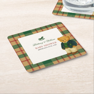Kerstmis Plaid Preppy Beer Babyshower Kartonnen Onderzetters