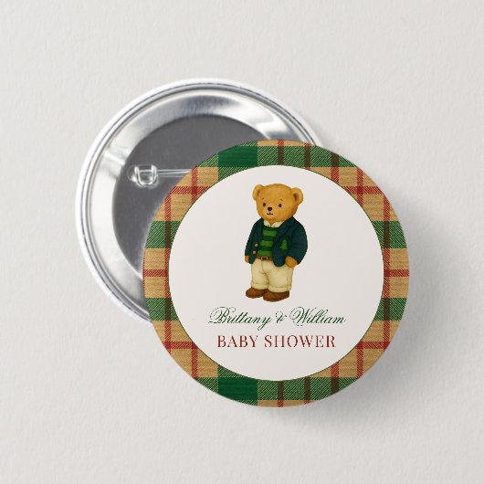 Kerstmis Plaid Preppy Beer Babyshower Ronde Button 5,7 Cm (Voorkant /achterkant)