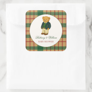 Kerstmis Plaid Preppy Beer Babyshower  Vierkante Sticker