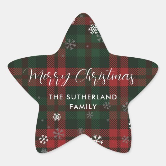 Kerstmis Plaid Rustieke Script Maatwerk Ster Sticker (Voorkant)