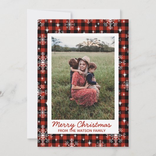 Kerstmis Plaid Sneeuw Foto Feestdagenkaart (Voorkant)