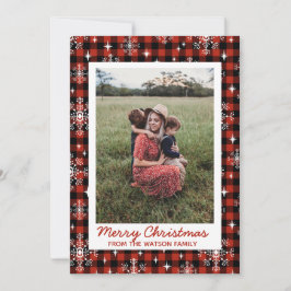 Kerstmis Plaid Sneeuw Foto Feestdagenkaart