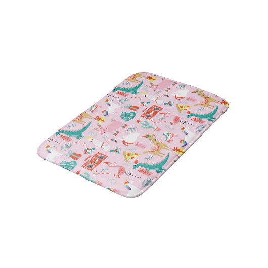 Kerstmis plezier: Dierlijk naadloos patroon. Badmat (Gekanteld)