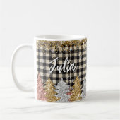 Kerstmis pllaid en glitter met naam koffiemok (Links)