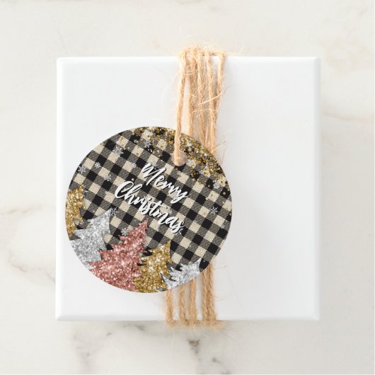 Kerstmis pllaid en glitter Vrolijk Kerstfeest Bedankjes Labels (In situ)