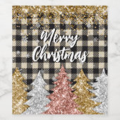 Kerstmis pllaid en glitter Vrolijk Kerstfeest Wijn Etiket (Enkel label)
