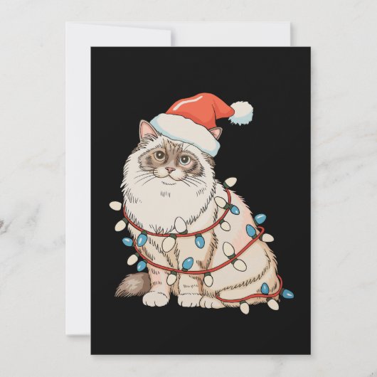 Kerstmis Pluche Kat Kerstmuts Kerstverlichting Feestdagenkaart (Voorkant)