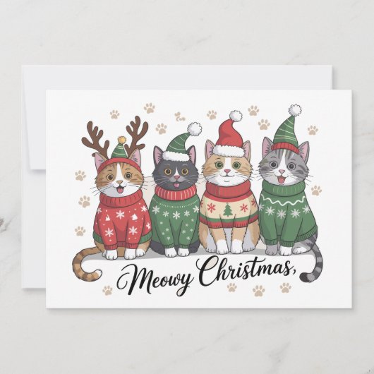 Kerstmis poes Cute katten met kerstman hoed Feestdagenkaart (Voorkant)