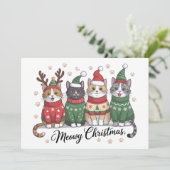 Kerstmis poes Cute katten met kerstman hoed Feestdagenkaart (Staand voorkant)