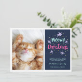 Kerstmis poesje moderne kerstfoto roze feestdagenkaart (Staand voorkant)