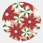 Kerstmis Poinsettia Achtergrond Ronde Sticker (Voorkant)