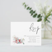 Kerstmis Poinsettia Bessen Script Bruiloft RSVP (Staand voorkant)