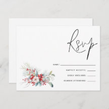 Kerstmis Poinsettia Bessen Script Bruiloft RSVP