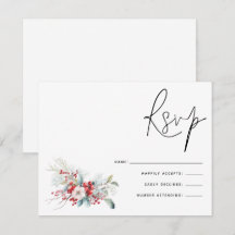 Kerstmis Poinsettia Bessen Script Bruiloft RSVP