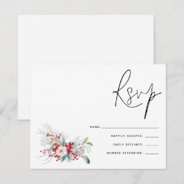 Kerstmis Poinsettia Bessen Script Bruiloft RSVP Kaartje