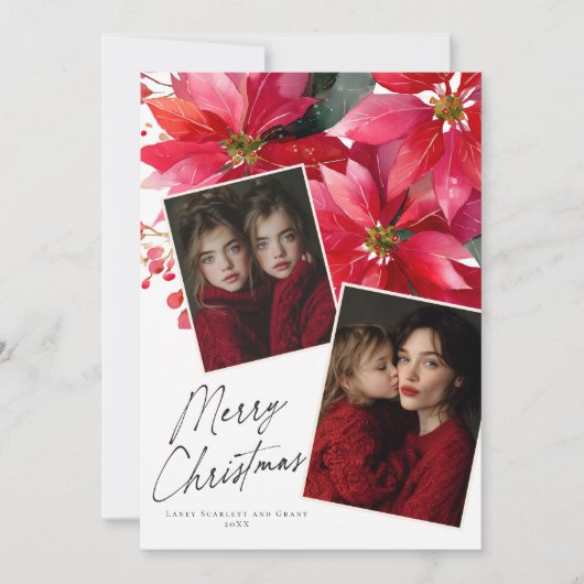 Kerstmis Poinsettia Bloem Kerstkaart (Voorkant)