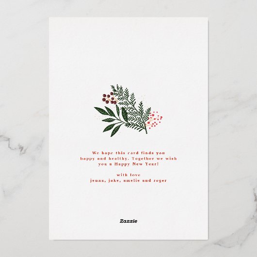 Kerstmis Poinsettia Botanicals Fotocollage Folie Feestdagenkaart (Achterkant)