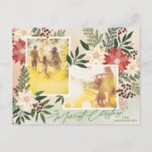 Kerstmis Poinsettia Botanische Fotocollage Feestdagenkaart (Voorkant)