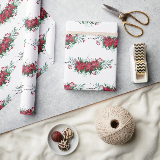 Kerstmis Poinsettia Botanische Patroon Cadeaupapier (Crafts)