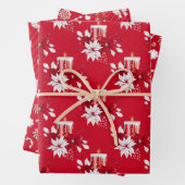 Kerstmis, Poinsettia Bow Candy Cane Candle Red Inpakpapier Vel (In situ)