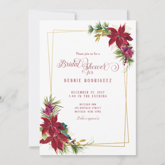 Kerstmis Poinsettia bruids douche uitnodiging (Voorkant)