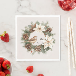 Kerstmis Poinsettia Dennenappels Vogel Knus Warm Servet