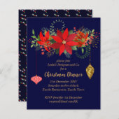Kerstmis Poinsettia-diner nodigt Red BLUE Gold uit (Voorkant / Achterkant)