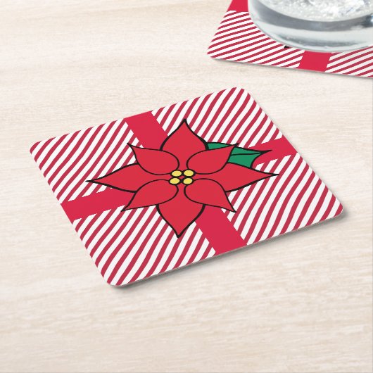 Kerstmis Poinsettia Drank Coasters Kartonnen Onderzetters (Schuin)