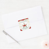 Kerstmis Poinsettia Eenhoorn Groene Partij Gunsten Vierkante Sticker (Envelop)