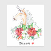 Kerstmis Poinsettia Eenhoorn Hoofd Sticker (Vel)