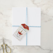 Kerstmis Poinsettia Eenhoorn met Groene Font Party Cadeaulabel (Met Touw)