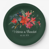 Kerstmis Poinsettia Elegant Floral Green Wedding Papieren Bordje (Voorkant)