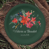 Kerstmis Poinsettia Elegant Floral Green Wedding Papieren Bordje