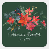 Kerstmis Poinsettia Elegant Floral Green Wedding Vierkante Sticker (Voorkant)