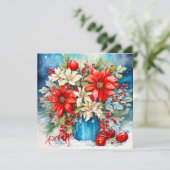 Kerstmis Poinsettia en bessen Boeket Feestdagenkaart (Staand voorkant)