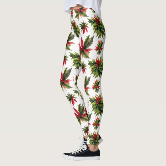 Kerstmis poinsettia en groen patroon leggings (Links)