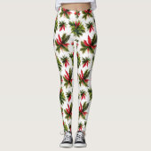 Kerstmis poinsettia en groen patroon leggings (Voorkant)