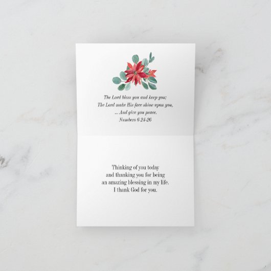 Kerstmis Poinsettia Eucalyptus Inspirerend Bedankkaart (Binnen)