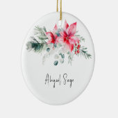 Kerstmis Poinsettia Evergreen Bloemen Bijbel Verse Keramisch Ornament (Rechts)