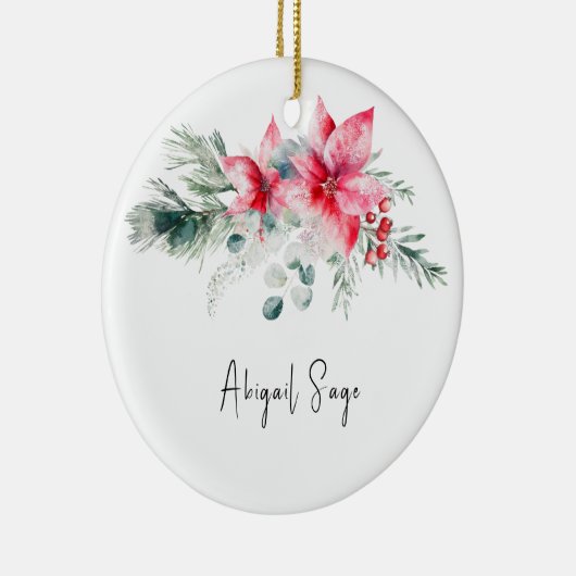 Kerstmis Poinsettia Evergreen Bloemen Bijbel Verse Keramisch Ornament (Rechts)