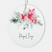 Kerstmis Poinsettia Evergreen Bloemen Bijbel Verse Keramisch Ornament (Links)