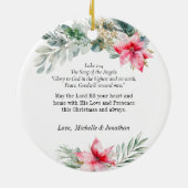 Kerstmis Poinsettia Evergreen Bloemen Bijbel Verse Keramisch Ornament (Achterkant)