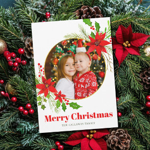 Kerstmis Poinsettia Festieve Familie Foto Feestdagenkaart