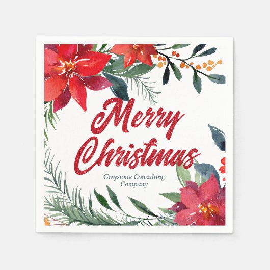 Kerstmis Poinsettia Floral Company Holiday Party Servet (Voorkant)