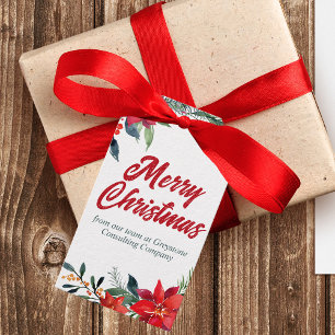 Kerstmis, Poinsettia Floral Custom Company Holiday Cadeaulabel