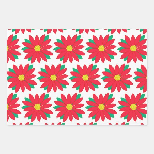 Kerstmis Poinsettia Floral Festive Print op rood   Inpakpapier Vel (Voorkant 2)