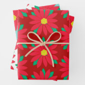 Kerstmis Poinsettia Floral Festive Print op rood   Inpakpapier Vel (In situ)